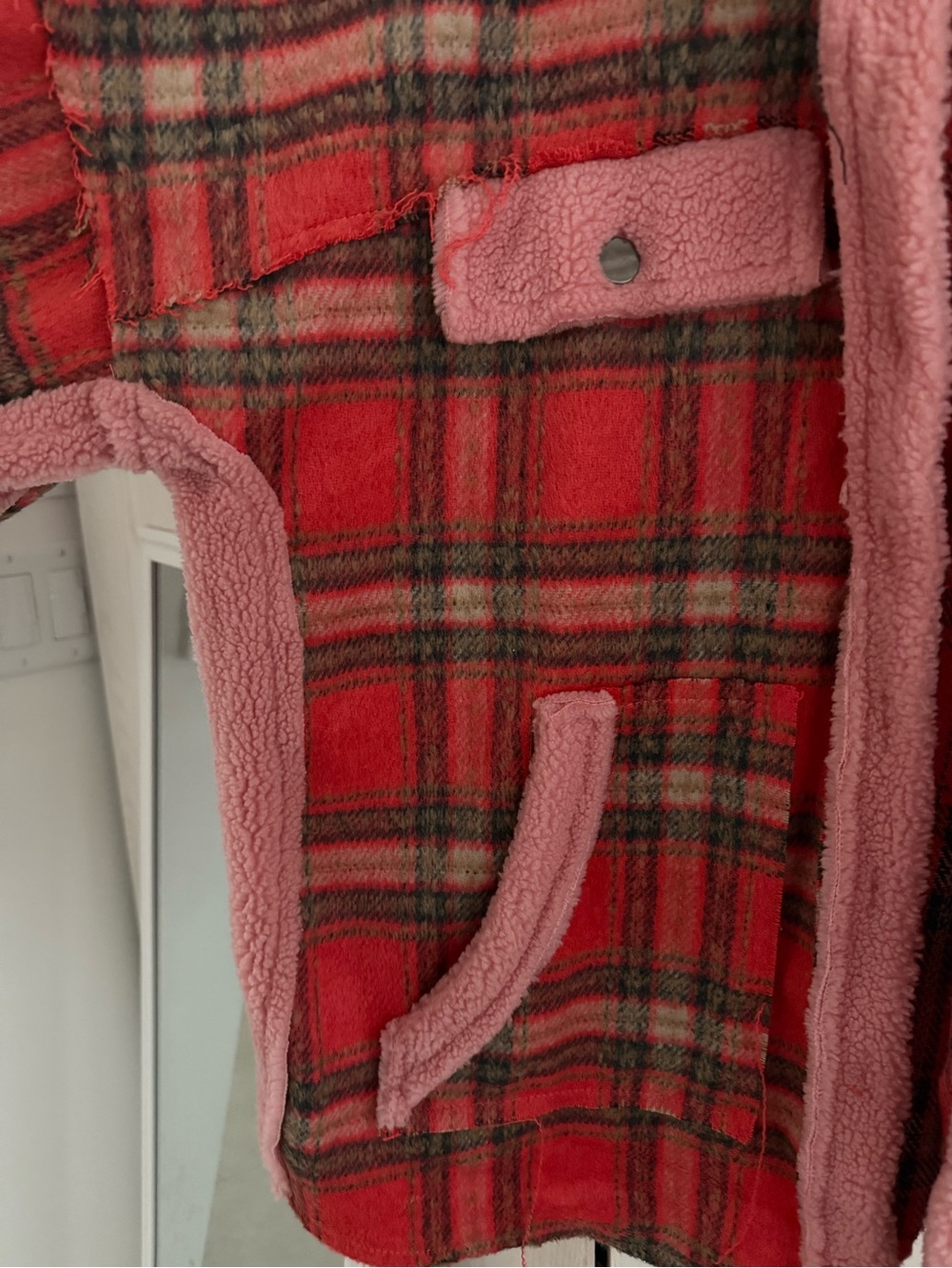 Women's Red and Pink Plaid Sherpa-Lined Jacket - Picture 3 of 3
